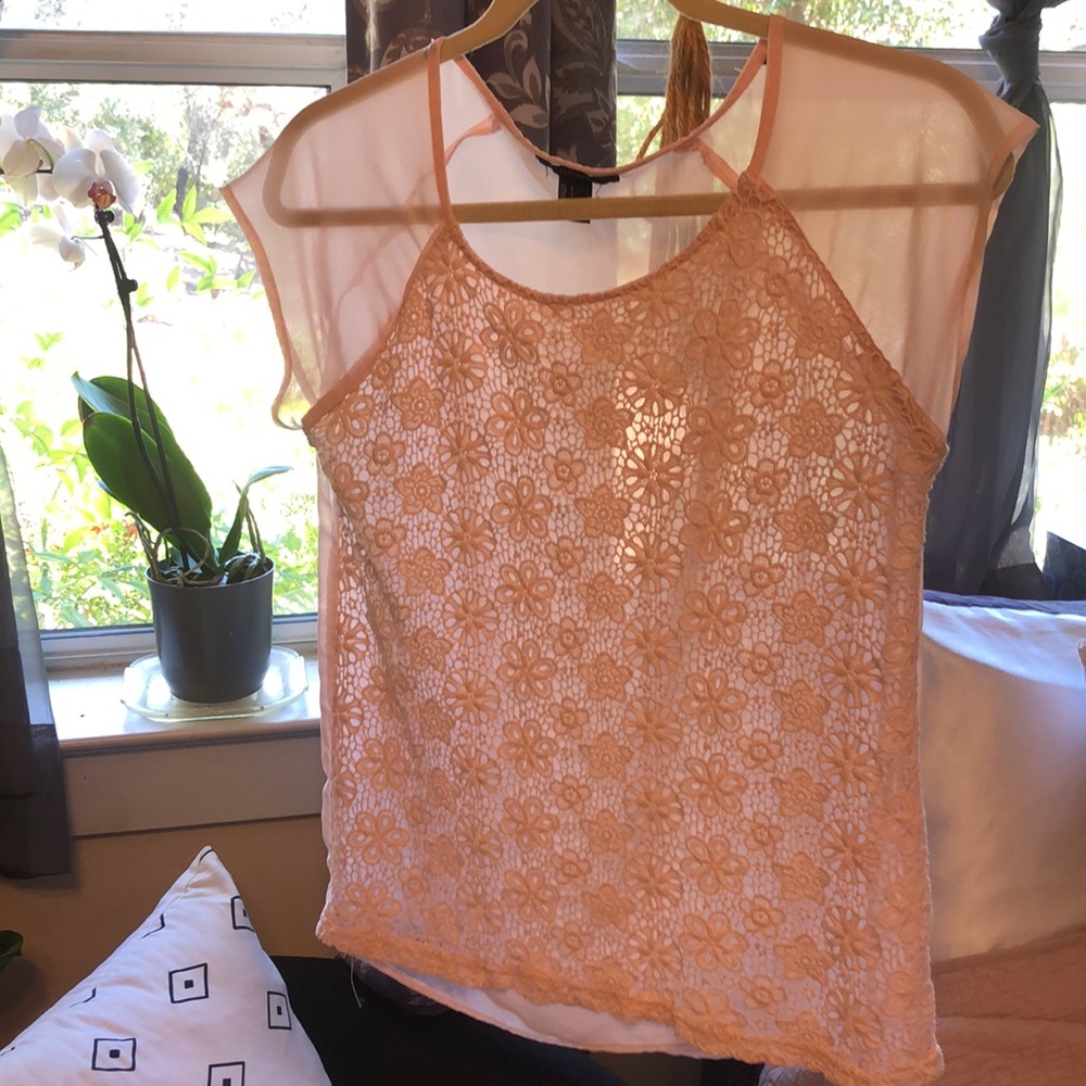 Pink floral lace sheer blouse* sold*